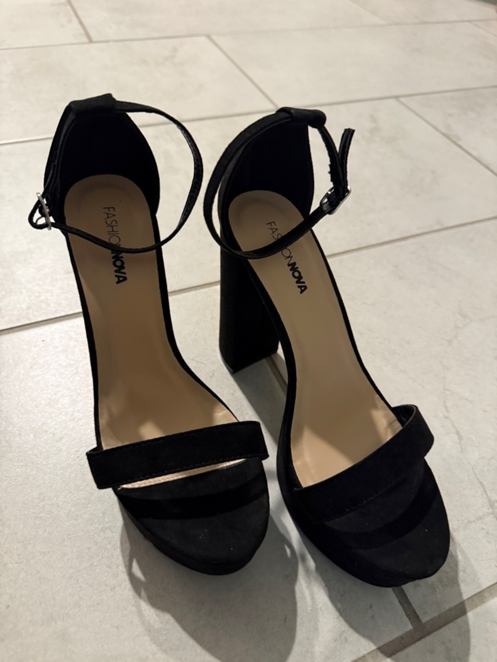 Fashion Nova Black Suede Ankle-Strap Block Sandals